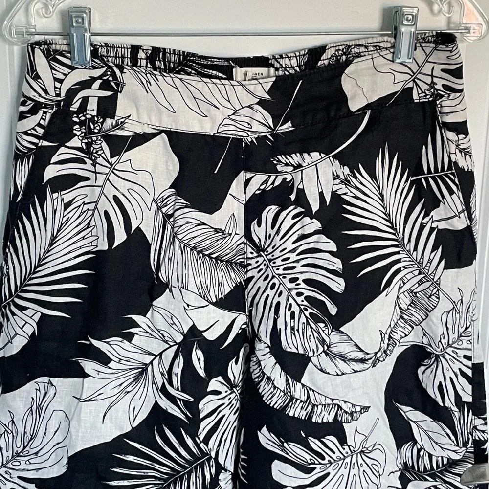 Christian Siriano Linen Tropical Wide Leg Pants black white floral 54287 - Picture 4 of 11